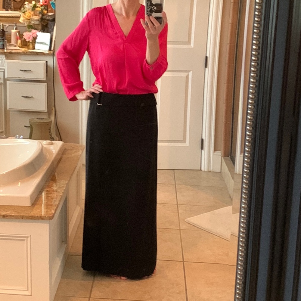 New York & Company Black Faux Wrap Skirt with Buckle